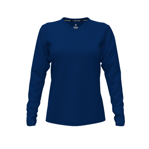[CUS-DFW-TEES-CMF-VNK-LSL-NVY-FYXS] Decker Comfort T-Shirt (Female Youth XS, Navy, V Neck, None, Long Sleeve)