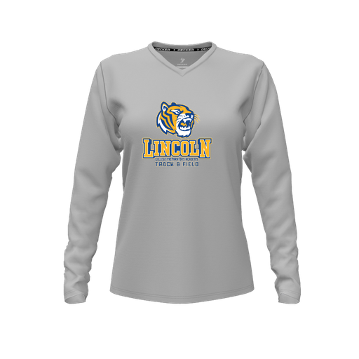 [CUS-DFW-TEES-CMF-VNK-LSL-GRY-FYXS-LOGO1] Decker Comfort T-Shirt (Female Youth XS, Gray, V Neck, Logo 1, Long Sleeve)